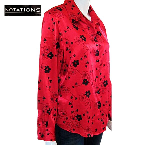 NOTATIONS NWOT Old Money Floral Satin Collared Button-Down Shirt S - Picture 3 of 12